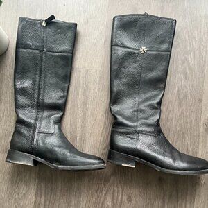 Tory Burch Black Leather Flat Boots